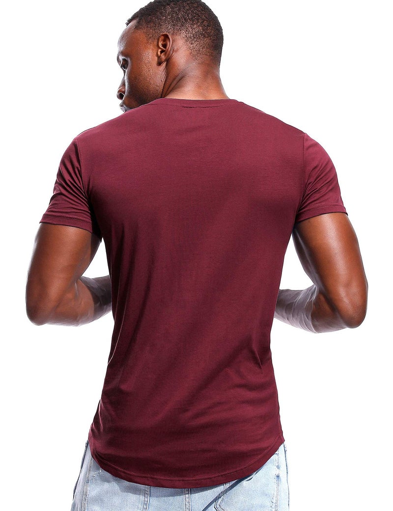 Zbrandy Deep V Neck T Shirt for Men Low Cut Vneck Invisible Tee Vee Top Burgundy Red M - Image 4